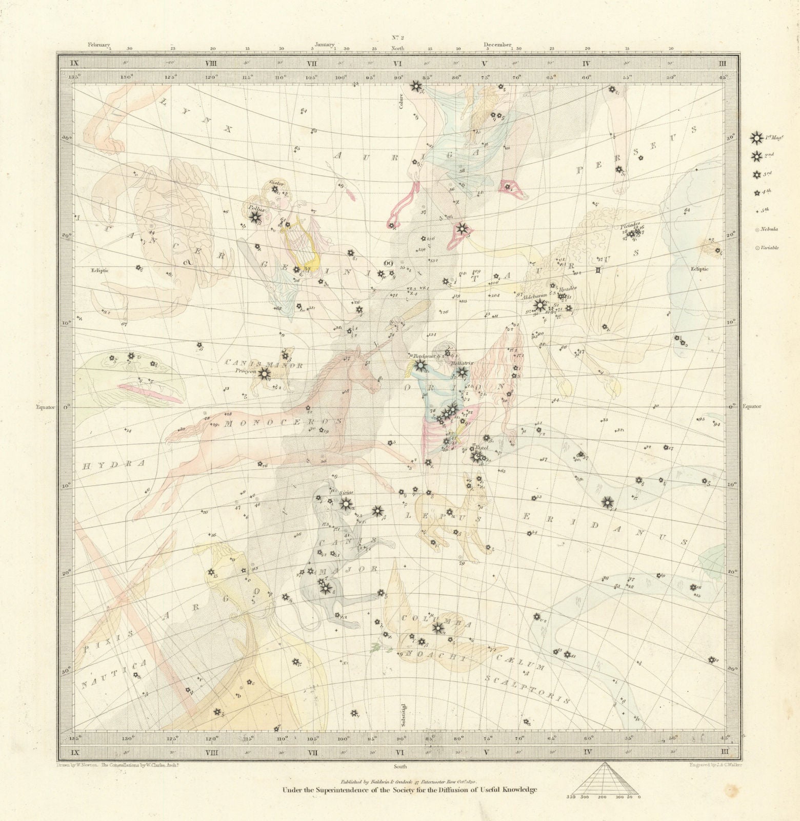 ASTRONOMY CELESTIAL. Star map. Star chart, II. Summer Solstice. SDUK 1847